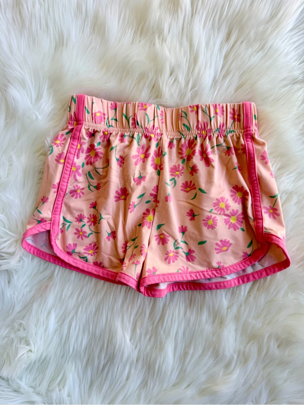 Cuddl Duds Pink Floral Athletic Shorts with Bright Pink Trim